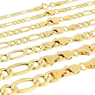 Nuragold 14K Real Yellow Gold Figaro Link Chain Necklace 16"-30" (2mm-7.5mm) Italian Jewelry for Men & Women