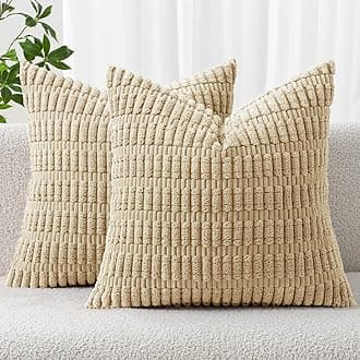 MIULEE Pack of 2 Corduroy Decorative Euro Sham Throw Pillow Covers 22x22 Inch Soft Boho Striped Pillow Covers Modern Farmhouse Home Decor for Sofa Living Room Couch Bed Tan