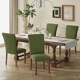 COLAMY Upholstered Parsons Dining Chairs Set of 4, Fabric Dining Room Kitchen Side Chair with Nailhead Trim and Wood Legs - Green