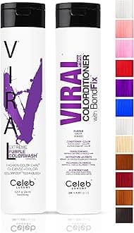 Celeb Luxury Intense Color Depositing Colorwash Shampoo + BondFix Rebuilder, Vegan Hair Dye, Sustainably Sourced Plant Based, Semi Permanent Hair Color, Viral and Gem Lites Duos