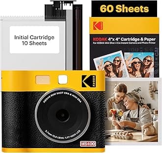 KODAK Mini Shot 4 ERA 4PASS 2-in-1 Instant Camera and Photo Printer (4x4) (Yellow, Camera + 70 Sheets)