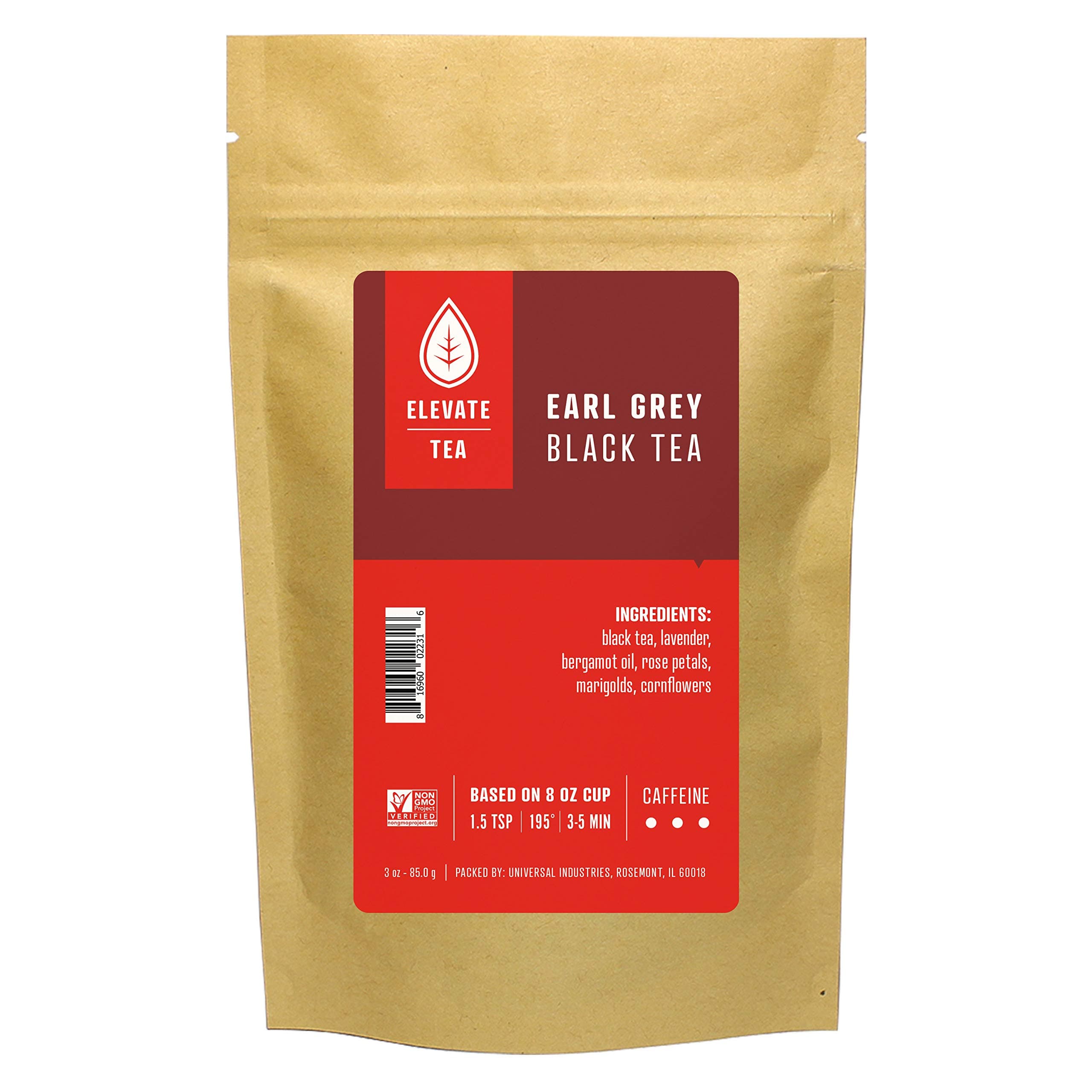 Elevate Tea Earl Grey Tea, Loose Leaf Black Tea, High Caffeine, 3 oz Pouch - 30 Cups, Hot & Iced Tea, No Artificals, 3 Pack