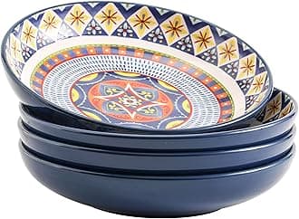Bico Morocco Ceramic 35oz Dinner Bowls, Set of 4, for Pasta, Salad, Cereal, Soup & Microwave & Dishwasher Safe