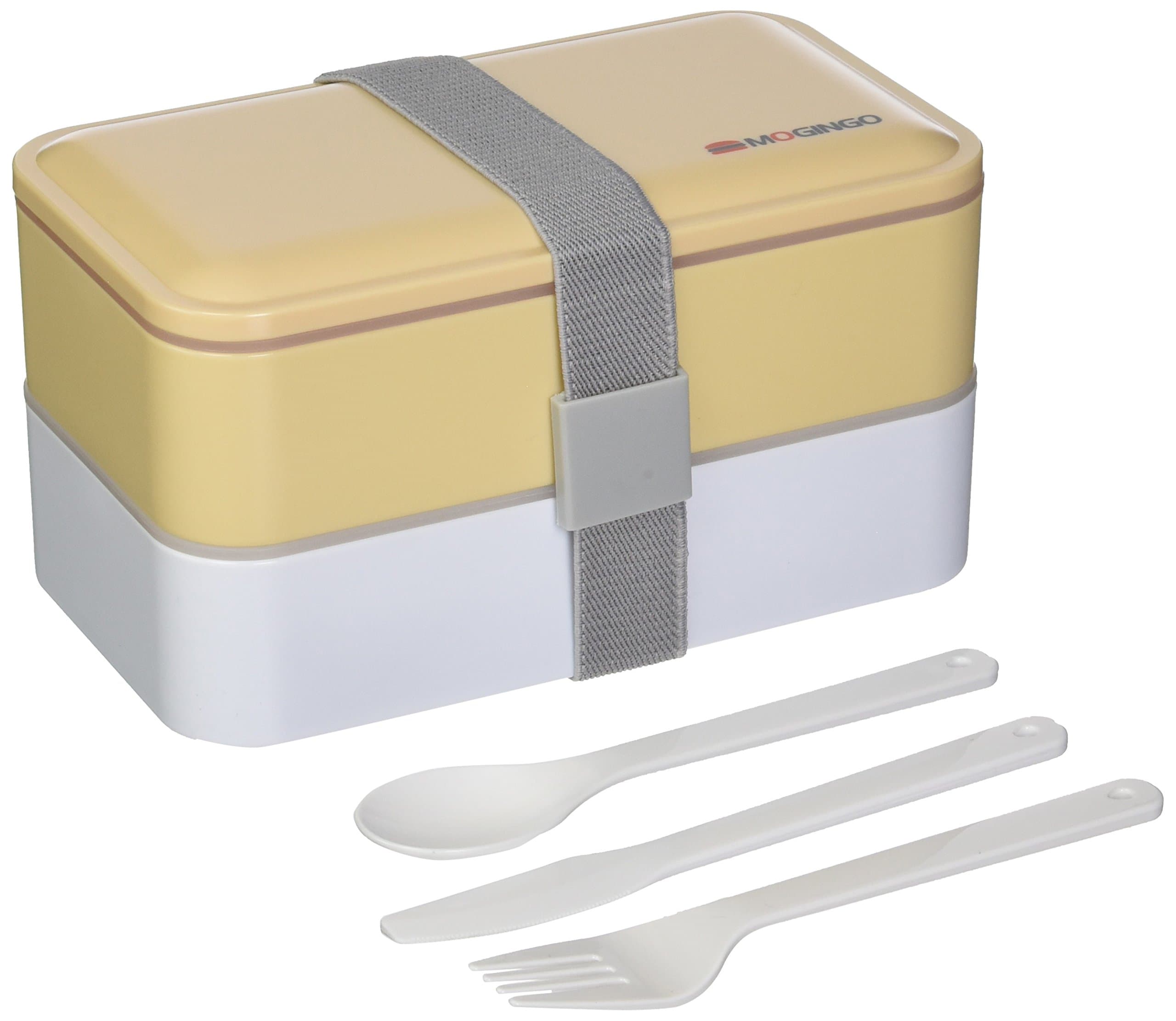 Stackable Spillproof Bento/Lunch Box Sleek and Sophisticated Design Container for Adults Including Utensils with Movable Divider (Ivory)
