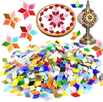 1000 Pcs Mosaic Tiles, Glass Mosaic Tiles for Crafts Bulk, Stained Mosaic Glass Pieces, Mosaic Supplies for Home Decoration, Art Crafts, DIY Projects, Opaque (Rhombus)