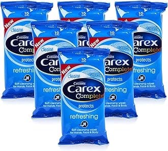Cussons 6x CAREX Refreshing Cleansing WIPES Hand Face & Body 15's Pocket Travel
