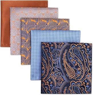 SHLAX&WING 5 Pieces Assorted Mens Silk Pocket Square Set Handkerchiefs