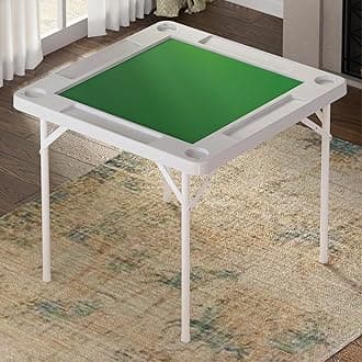 35.4" Square Folding Card Table, Mahjong Table with Green Felt，Chip Trays and Cup Holders, Portable Domino Tables for 4 Players, Card Game Tables for Mahjong Poker Domino Game