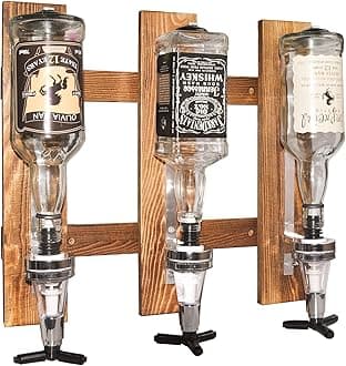 3-Bottle Wall Mounted Liquor Dispenser, Wooden Wall Shelf for Home Bar, Glass Drink Dispenser for Parties