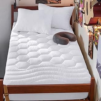 Twin XL Mattress Pad - Soft Mattress Topper for College Dorm Room Essentials, Extra Long Twin Quilted Fitted Mattress Protector Cover with Deep Pocket Fits 8"-21" Mattress, White, 39x80 Inches