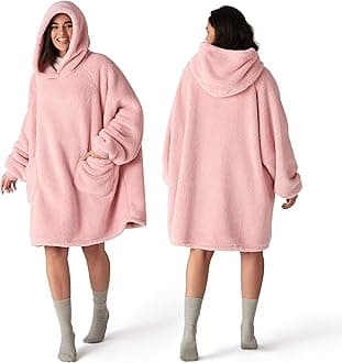 Bedsure Pink Blanket Hoodie, Wearable Blanket Hoodies as Birthday Mothers Day Gifts for Girlfriend Wife Women Men, Warm Cozy Fluffy Soft Sweatshirt Hooded Blankets With Sleeves for Women Men Adults