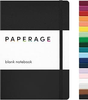 PAPERAGE Blank Journal Notebook, (Black), 160 Pages, Medium 5.6 in x 8 in - 100 GSM Thick Paper – Hardcover Journaling Notebook for Work, School, Note Taking or Sketching