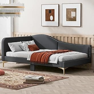 BIADNBZTwin Size Upholstered Daybed with Headboard and Armrest, Support Legs, Modern Linen Day Bed Frame, for Bedroom Living Room Guestroom, Grey