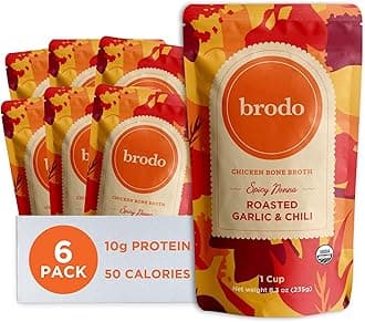 Brodo Spicy Nonna Roasted Garlic & Chili Chicken Broth Nutrient Dense, Chef Crafted Bone Broth in Single Serving Pouches Not Made From Concentrate, No Preservatives (6x 8.3oz Pouches)