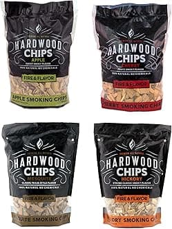 Fire & Flavor Premium All Natural Wood Chip Bundle for Smokers-Wood Chips for Smoking -Smoker Wood Chips-Smoker Accessories Gifts for Men and Women - 4 1.37 Lb Bags - Apple, Mesquite, Hickory, Cherry