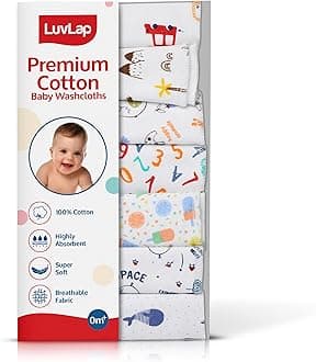 Luv Lap Hosiery Cotton Cloth Premium Baby Washcloth for New Born, Washable, Reusable, Absorbent, Extra Soft Face Towels/Washcloth for Babies, Alphabets Print, Pack of 7 Pcs, Multicolour