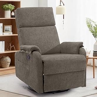 Recliner Chair, Swivel Rocking Recliner Chair for Adults, Glider Rocking Chair, Small Nursery Chair Recliner for Living Room, Reclining Chair with Modern-Designed Armrests, Chenille, Brown