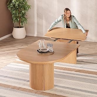 Solid Wood Extendable Round Dining Table, Extendable Round Dining Table, Space-Saving Modern Furniture, Elegant and Functional Design, Natural (Table Only)