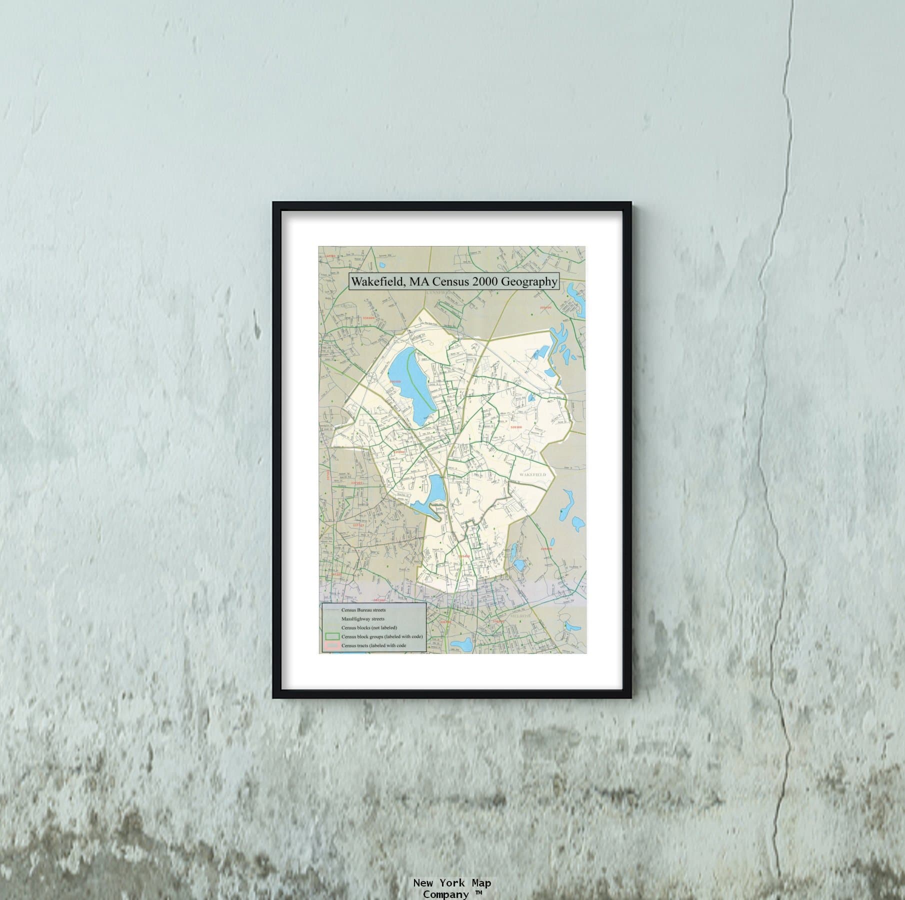 2000 Map|Middlesex|Wakefield Census Tract Outline maps : Wakefield, MA : (Census 2000) Wakefield|Vintage Fine Art Reproduction|Ready to Frame