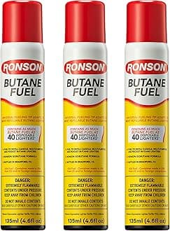 Ronson Butane Fuel Refill 135ml – Pack of 3 – Universal Lighter Fluid Refill for Torch, Kitchen, and Utility Lighters – Clean Burning Butane Gas for Refillable Lighters