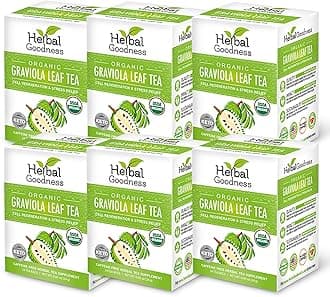 Graviola Leaf Tea - 144 Tea Bags - Hojas De Guanabana Organica Tea, Pure Organic Soursop Leaves, Rich In Antioxidant, Perfect For Immune Health, Digestion, Cell Regeneration & Heart Health - 6 Pack