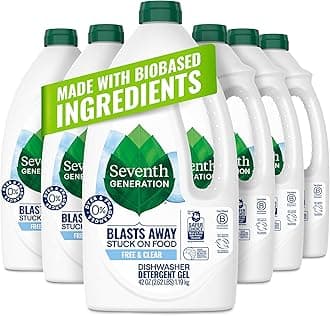 Free & Clear Dishwasher Detergent Gel, 42 oz, 6 Pack, Targets Grease & Stuck-On Food For A Streak-Free Finish, Fragrance Free