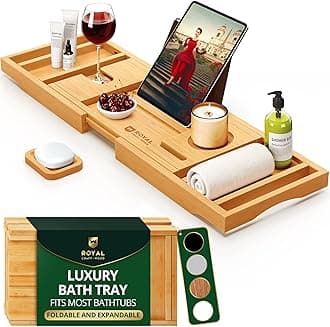 ROYAL CRAFT WOOD Bathtub Caddy, Bamboo Shower Bath Tub Tray Organizer.