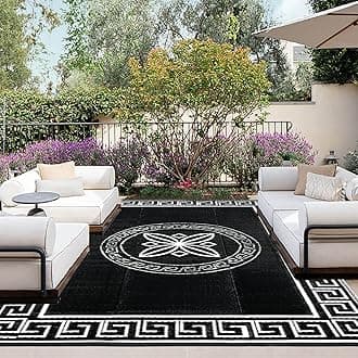 OutdoorLines Outdoor Reversible Rugs for Patio 5x8 ft - Plastic Area Rug, Stain & UV Resistant Portable RV Carpet, Plastic Straw Mats for Porch, Pool Deck and Camping Quatrefoil/Black & White
