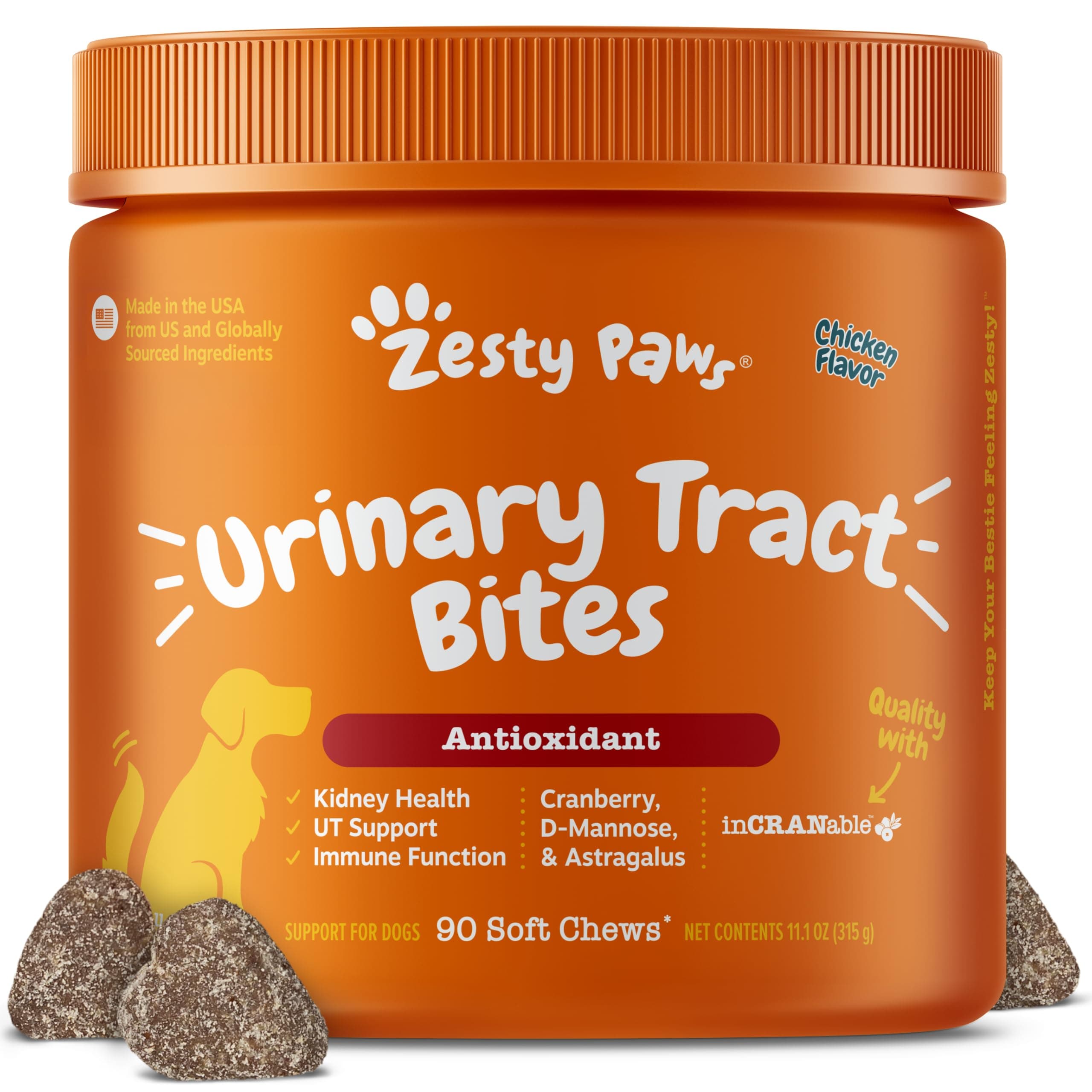 Zesty Paws Cranberry Supplement for Dogs - Bladder Control for Dogs - Urinary Tract Support - Cranberry Chews - Immune & Gut Support - Chicken - 90 Count