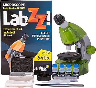 Levenhuk LabZZ M101 Lime 640x Portable Educational Kids Microscope Science Kit with LED Light, STEM Toys Accessory Set, Blank & Prepared Sample Slides, Beginner Experiment Guide for Children (DE)