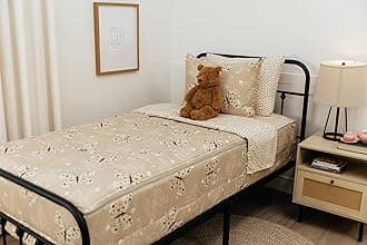 Beddy's Butterfly Themed Durable Zipper Bedding for Kids, Bed in a Bag, Beige Sheets & Comforter with Butterflies, Hearts & Floral Design, Includes Pillowcase & Pillow Sham, Easy to Make & Wash