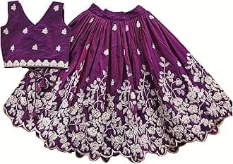 Girls Readymade Crop Top With Lehenga - Taffeta Silk Embroidered Lehenga Choli - Perfect for Ethnic, Party & Wedding - Traditional Dress