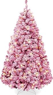 Best Choice Products 6ft Pre-Lit Pink Christmas Tree, Artificial Snow Flocked Full Fir Tree, Holiday Decoration w/ 250 Lights, 928 Branch Tips, Foldable Metal Base