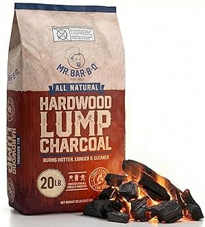 20 LB. All Natural Hardwood Lump Charcoal by Mr. Bar-B-Q - Premium Natural Charcoal for Grilling, BBQ, Smoking, Kamado & Kettle Grills - Burns Hotter & Longer - Smoky Flavor, Low Ash & Easy to Light