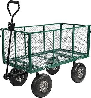 Oversized Garden Carts Wagon, 650 Lbs Capacity Heavy Duty Pullable Gardening Cart Flatbed with Wheels and Removable Sides with Cart Liner, Green