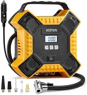 AstroAI Air Compressor Tire Inflator Portable Air Pump for Car Tires, 12V DC Integrated Metal Structure Tire Pump 160PSI with LED Light for Cars, Bicycles, Motorcycles, and Other Inflatables(Yellow)