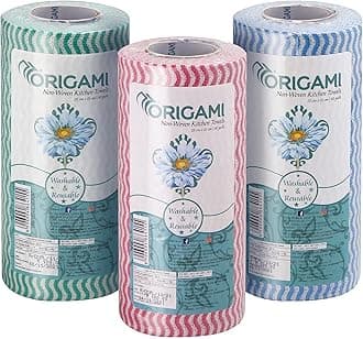 Origami Nonwoven Reusable & Washable Kitchen Wipes - 3 Rolls - 80 Wipes Per Roll (Total 240 Wipes)