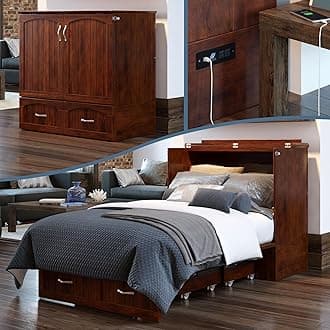 Southampton Murphy Bed Chest Twin XL with 6" Mattress, Storage Drawer & Built-in USB Charger, Walnut