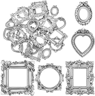 Vicenpal 25 Pcs Vintage Mini Picture Frames Antique Baroque Small Picture Frames Oval bulk Wallet Size for Wedding Victorian Home Christmas Holiday Decor(Silver)