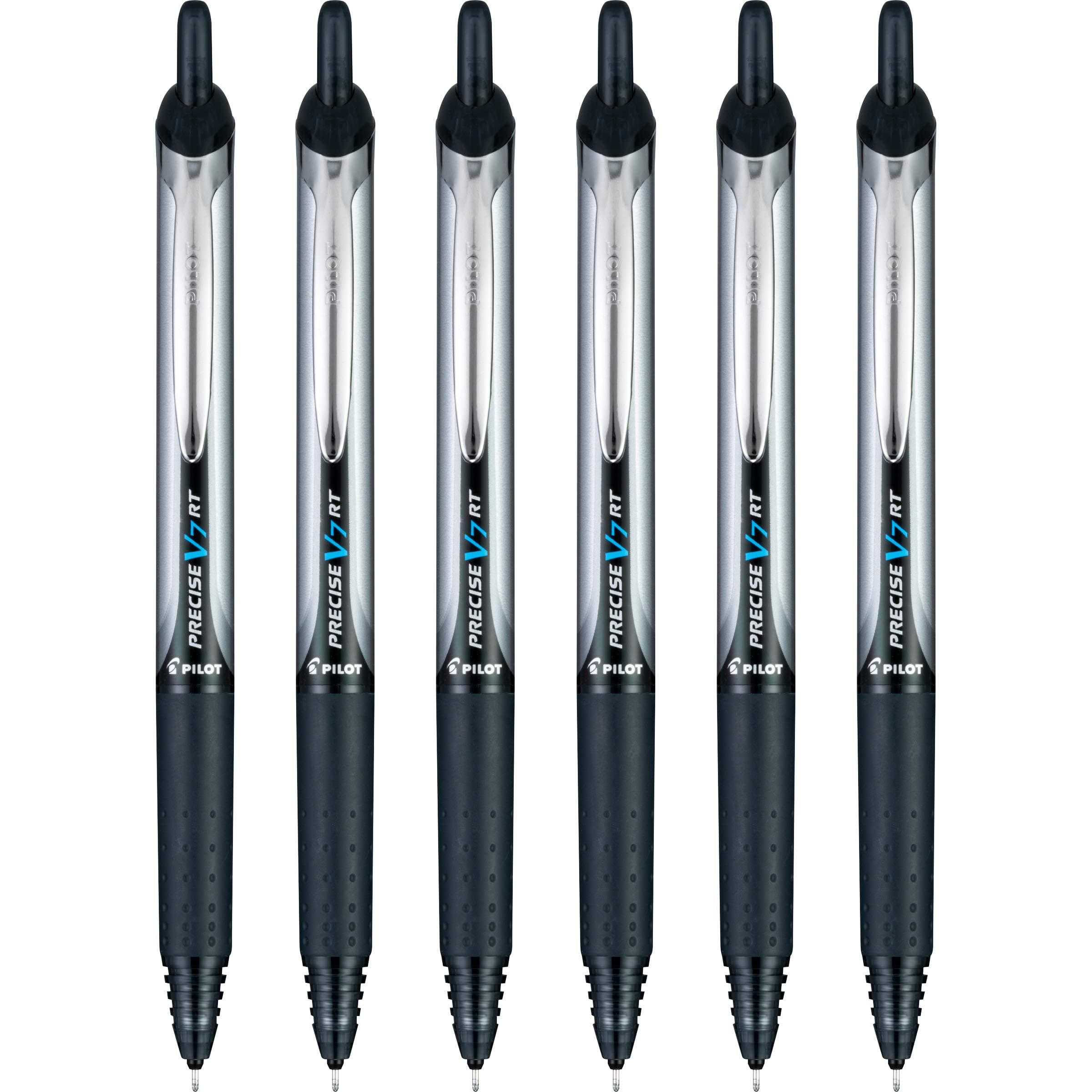 Precise V7 RT Refillable & Retractable Liquid Ink Rollerball Pens, Black Ink Pens, Fine Point (0.7 mm), 6-Pack - Ideal for School, Journaling, and Office Writing