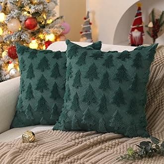 DFXSZ Christmas Tree Pillow Covers 24x24 inch Set of 2 Christmas Decoration Green Soft Plush Faux Fur Jacquard Throw Pillows for Bedroom Sofa Holiday Festivals Winter Home Decor PTK006A24