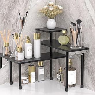 JayRex Countertop Corner Shelf, 3 Tier Shelf Moveable Organizer for Bathroom Counter, Make Up, Dresser Table, Desktop Shelf (Black)