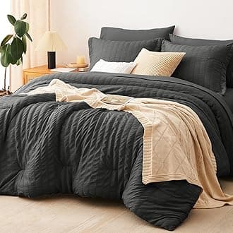 King Size Comforter Set Dark Grey Seersucker 7 Pieces Bed in a Bag King Comforter Set with Sheets, Dark Gray Luxury Bedding Sets with Down Alternative Comforter, Sheets, Pillowcases & Shams