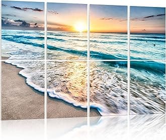 YPY Art Acoustic Panels Self Adhesive: Beach Wall Art Sound Proof Panel Decorative Acoustic Panels Acoustical Treatment for Recording Studio 8 Pack 48x32 Inches