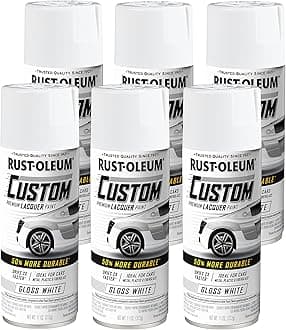 Rust-Oleum 312g (6 Pack) Gloss White Automotive Premium CUSTOM Lacquer Spray Paint – Durable, Quick-Dry Formula for Metal, Chrome & Plastic | Premium Long-Lasting Finish for Rims & Striping Projects
