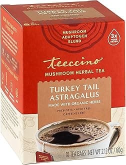 Turkey Tail Astragalus - Toasted Maple - Caffeine Free Mushroom Adaptogenic Herbal Tea, 3x More Herbs than Regular Tea Bags, Lightly Sweet from Dates & Figs, Chicory Prebiotic - 10 Tea Bags