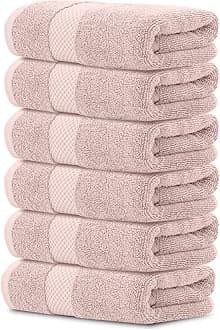 Luxury Pink Hand Towels - Soft 100% Turkish Cotton | Highly Absorbent Hotel spa Bathroom Towel Collection | 16x30 Inch | Set of 6
