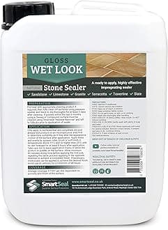 SmartSeal's Natural Stone Sealer - 'Wet Look' Finish - Professional Grade, Easy to Apply for Sandstone, Limestone & Slate. Durable Gloss Patio Sealer (5 Litres)