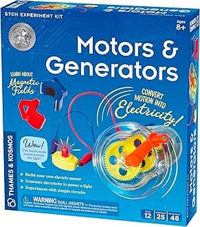 Thames & Kosmos Motors & Generators Science Kit | 25 Guided STEM Experiment Lessons | 48 Page Color Student Guide | Grades 3-6 | Ages 8+ | Play & Learn | Parents' Choice Silver Award Winner