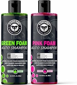 foxcare Colour Foam Car Shampoo's Combo Pack | Produces Thick Colour Foam - 500ml Each Car Washing Liquid | Pink & Green|
